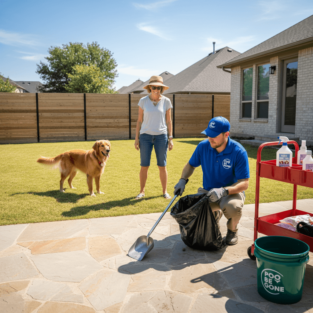 Pet waste removal service in action at a Frisco home